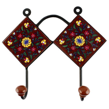 Brown Ceramic Floral Tile Hook